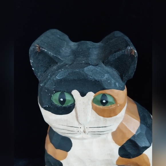 Pair Carved Wood Folk Art Cat Statue Kitty Signed with James Haddon - Picture 9 of 16